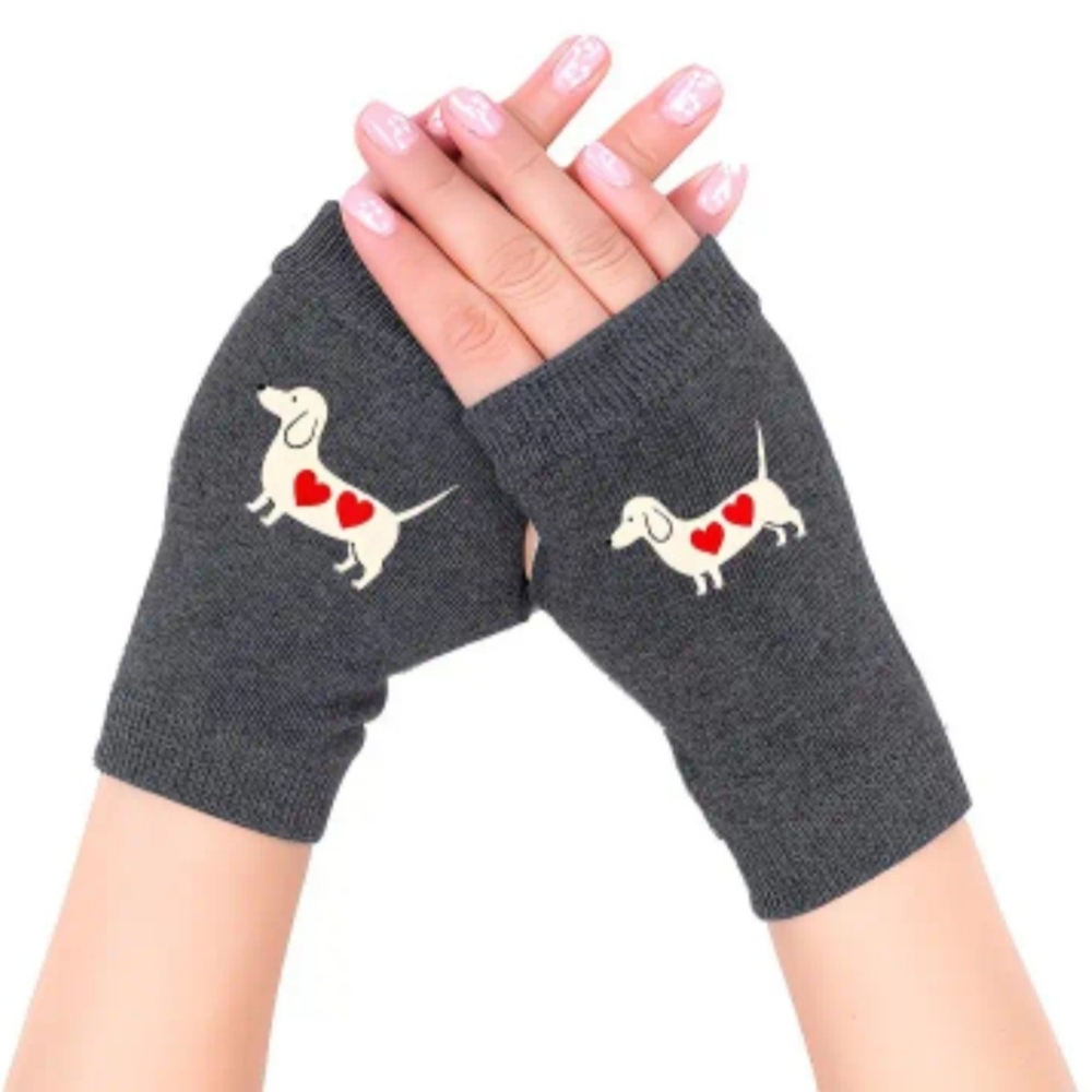 Fingerless Dachshund Design Gloves